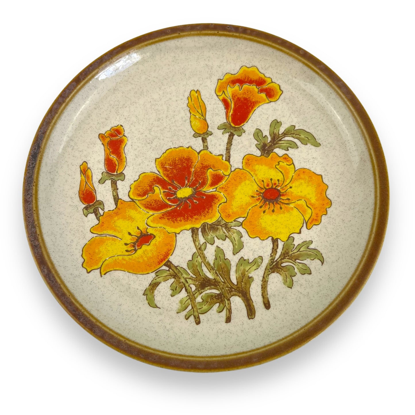 Vintage Apollo Stone by Elier Round Serving Plate - Yellow & Red Floral Pattern - Made in Japan