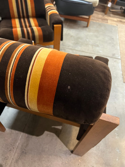 #1 Danish Deluxe Armchair – Original Brown, Orange & Gold Striped Upholstery