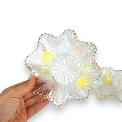 Pastel and gold rim, wavy top nibble dish set of 2 - Depression Glass