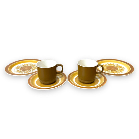 Casual Ceram “Majestic” Brown Stoneware Set | 2 Cups, 2 Saucers & 2 Side Plates