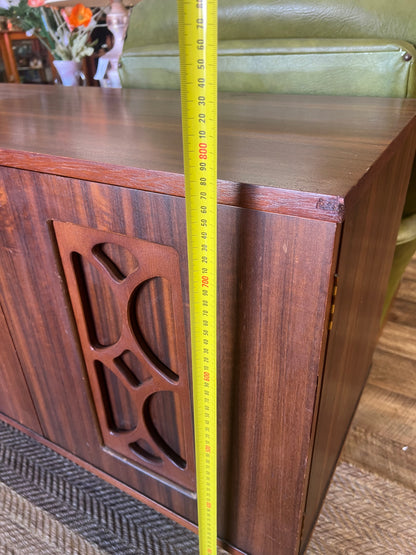 Avalon Mid Century Walnut Sideboard / Buffet Cabinet with Carved Doors