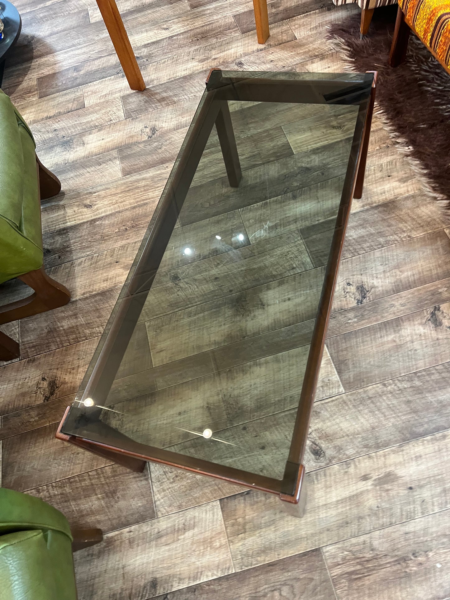 Mid-Century Timber & Smoked Glass Coffee Table