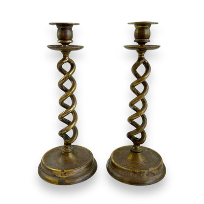 Pair of Vintage Brass Barley Twist Candlesticks