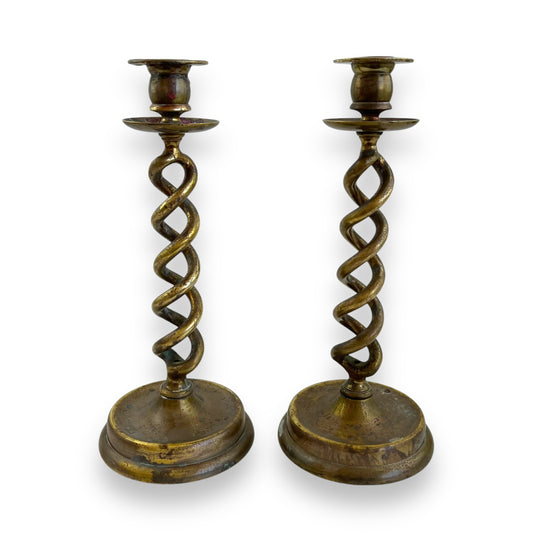 Pair of Vintage Brass Barley Twist Candlesticks