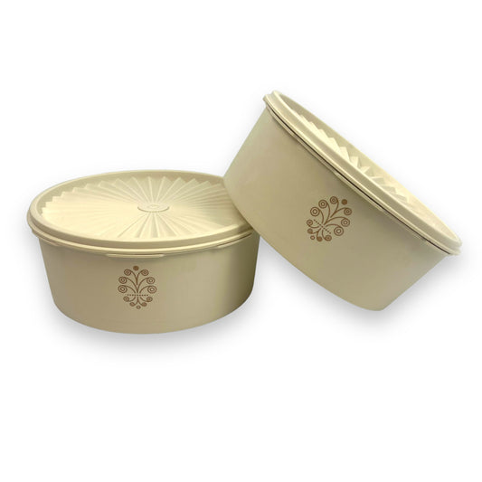 Cream round Tupperware storage container set of 2 - Made in Australia
