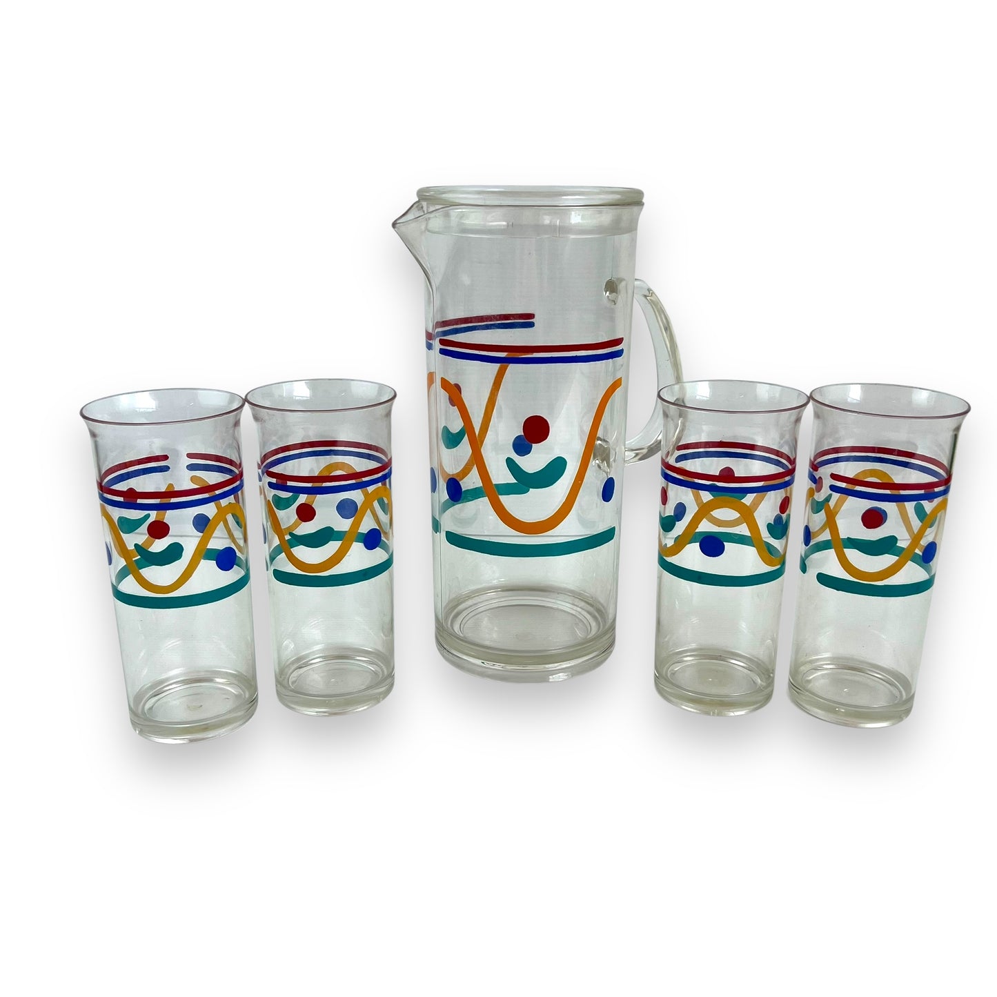 Mutli colour pattern plastic jug & 4 cups
