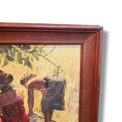 Two Women in Sunlit Field, Homage to “The Summer” by Bubnov, Signed “Gole” Oil Painting