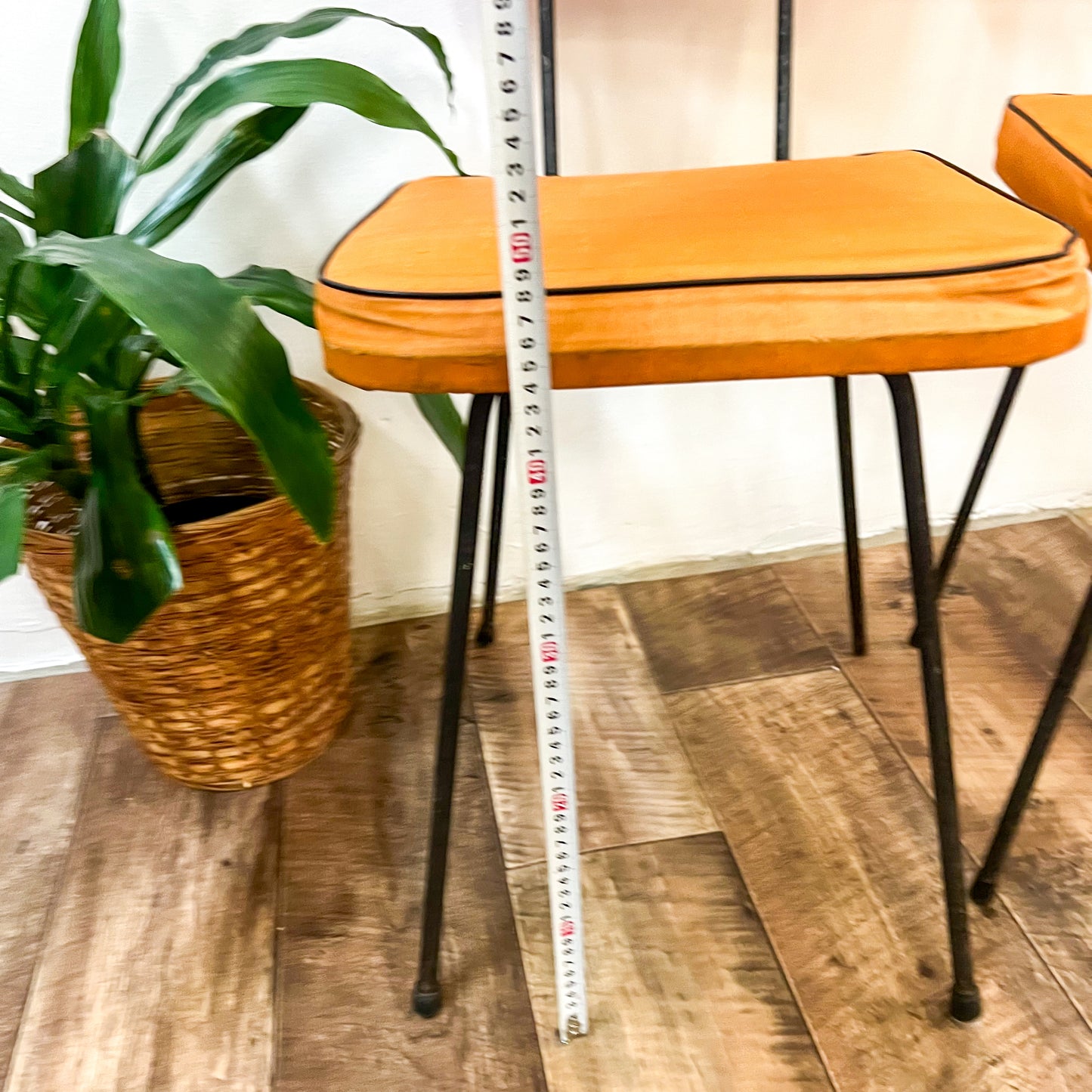 Retro Orange Chairs with black steel legs set of 2