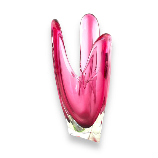 Pink Murano Style Glass Handkerchief Vase – Handblown Retro Art Glass