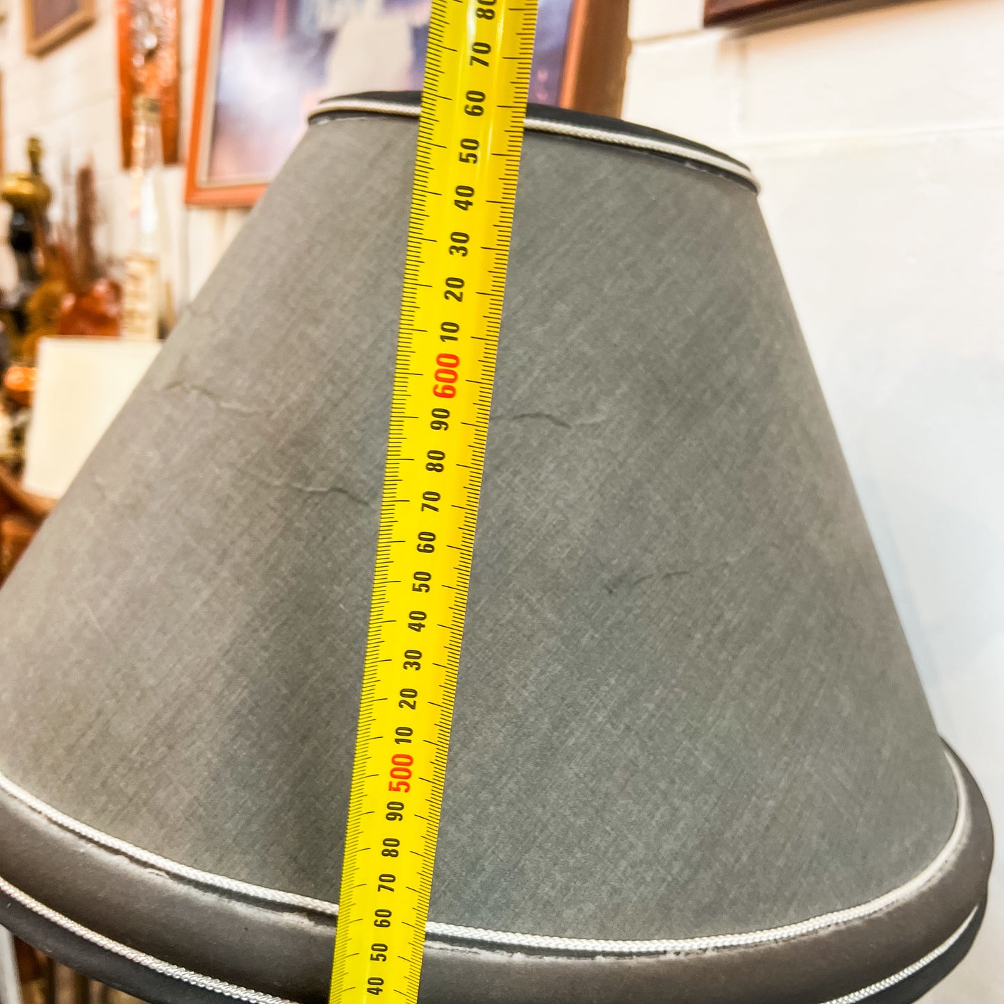 Black Glazed Ceramic Table Lamp with Grey Shade