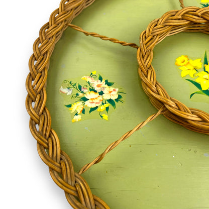 Green cane sectioned basket round tray