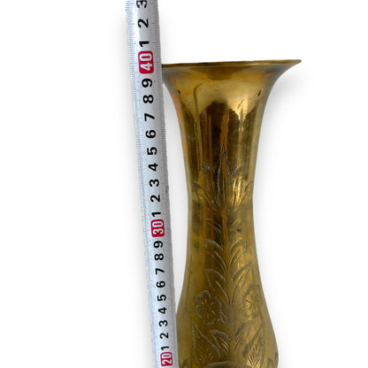 Tall brass vase with etched flower design