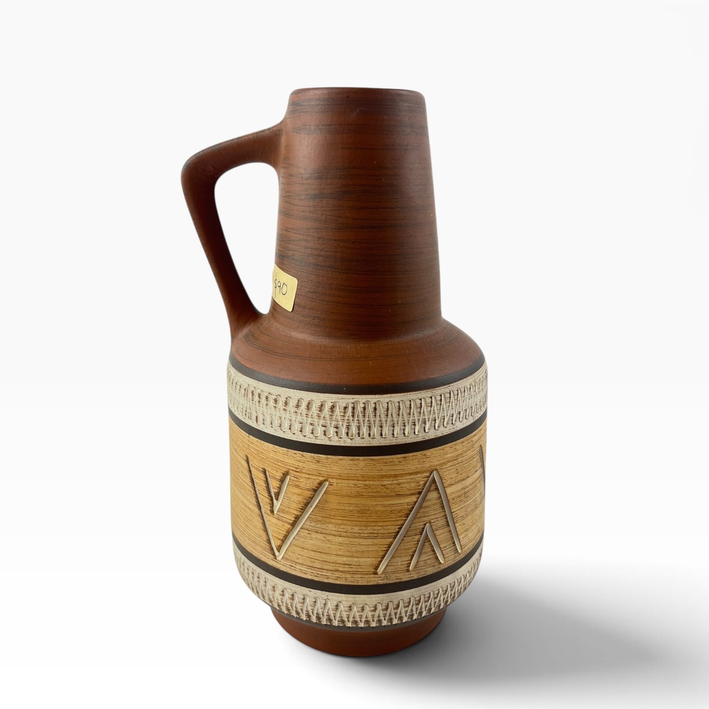 West German Pottery Vase – Brown Patterned with Handle 347/20