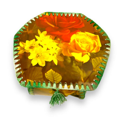 Vintage Folk Art Craft Card Box with Red and Yellow Roses
