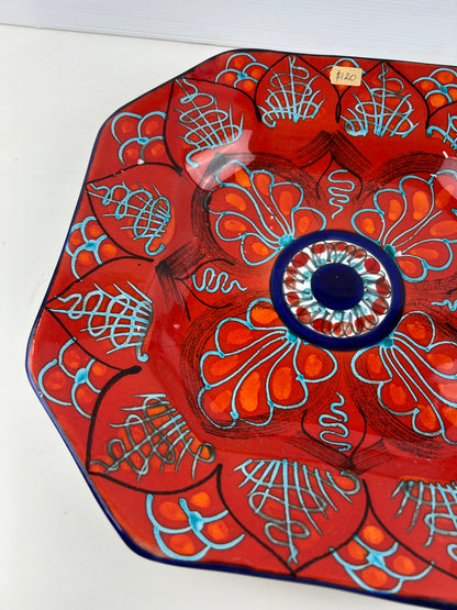Hand-Painted Red Patterned Art Ceramic Wall Plate