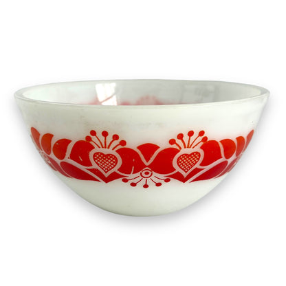 Pyrex Glass Large White Bowl Orange & Red Decal