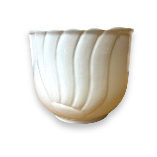 White Ceramic Plant Pot with Fluted Design