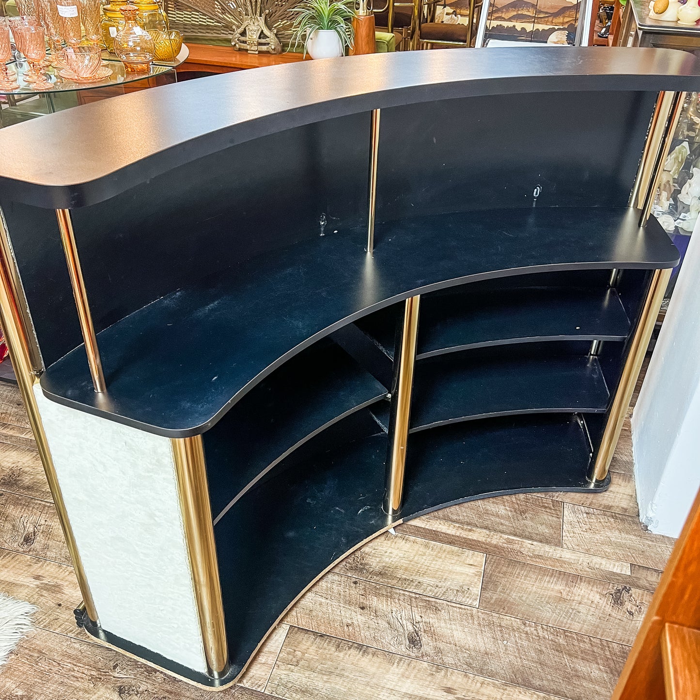 Curved Brass & Black Bar / Console Cabinet