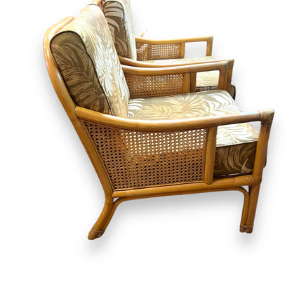 Cane Lounge Chair with brown palm print cushions