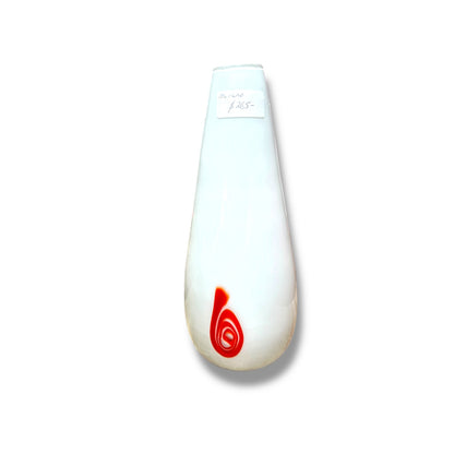 Italian art glass vase in glossy opaque white with a striking reddish-orange spiral accent