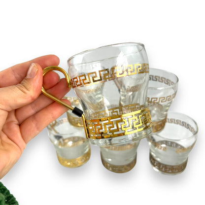 Libbey Greek Key Gold Coffee Mugs With Brass Handles set of 6