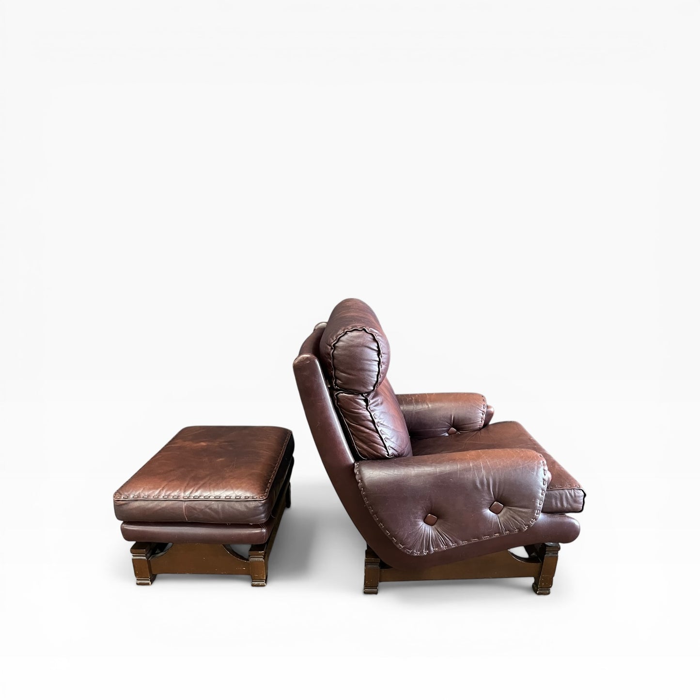 Moran Brown Leather Armchair with footrest