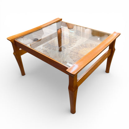 Burgess Mid-Century Glass Top Coffee Table – Solid Timber Frame