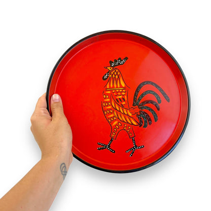 Red Round Plastic Rooster Tray