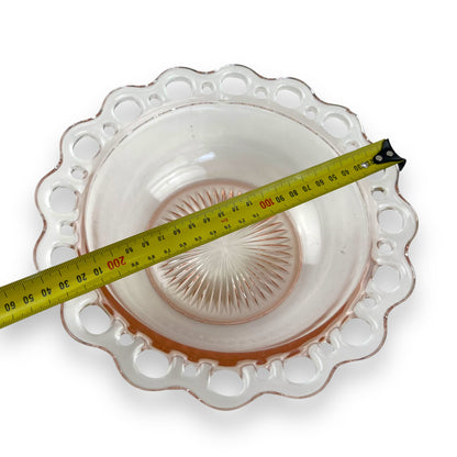 Pink Glass Bowl Lace Cutout Edge