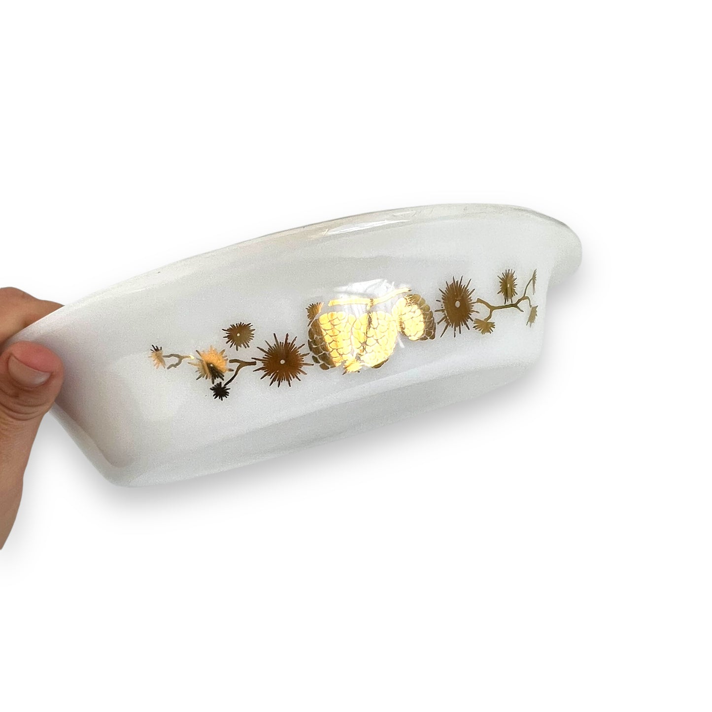 Gold Pine Cone Pattern Two Part Pyrex Dish