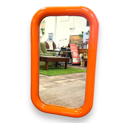 Retro Orange Rectangle Large Plastic Bulbous Mirror