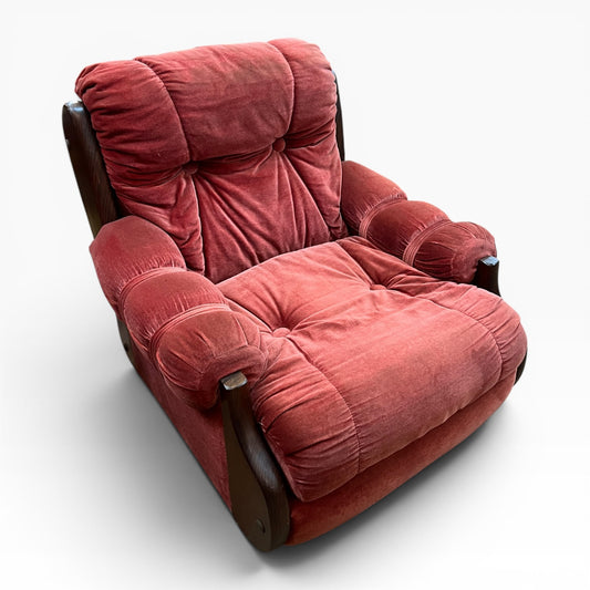 Pink Velvet Lounge Chair with Timber Frame