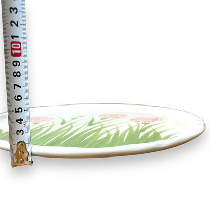 Hand-Painted Italian Ceramic Plate – Pink Carnations & Grass Design, Made in Italy