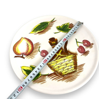 Handpainted food platter with bottle, cherrie, fruit & leaves