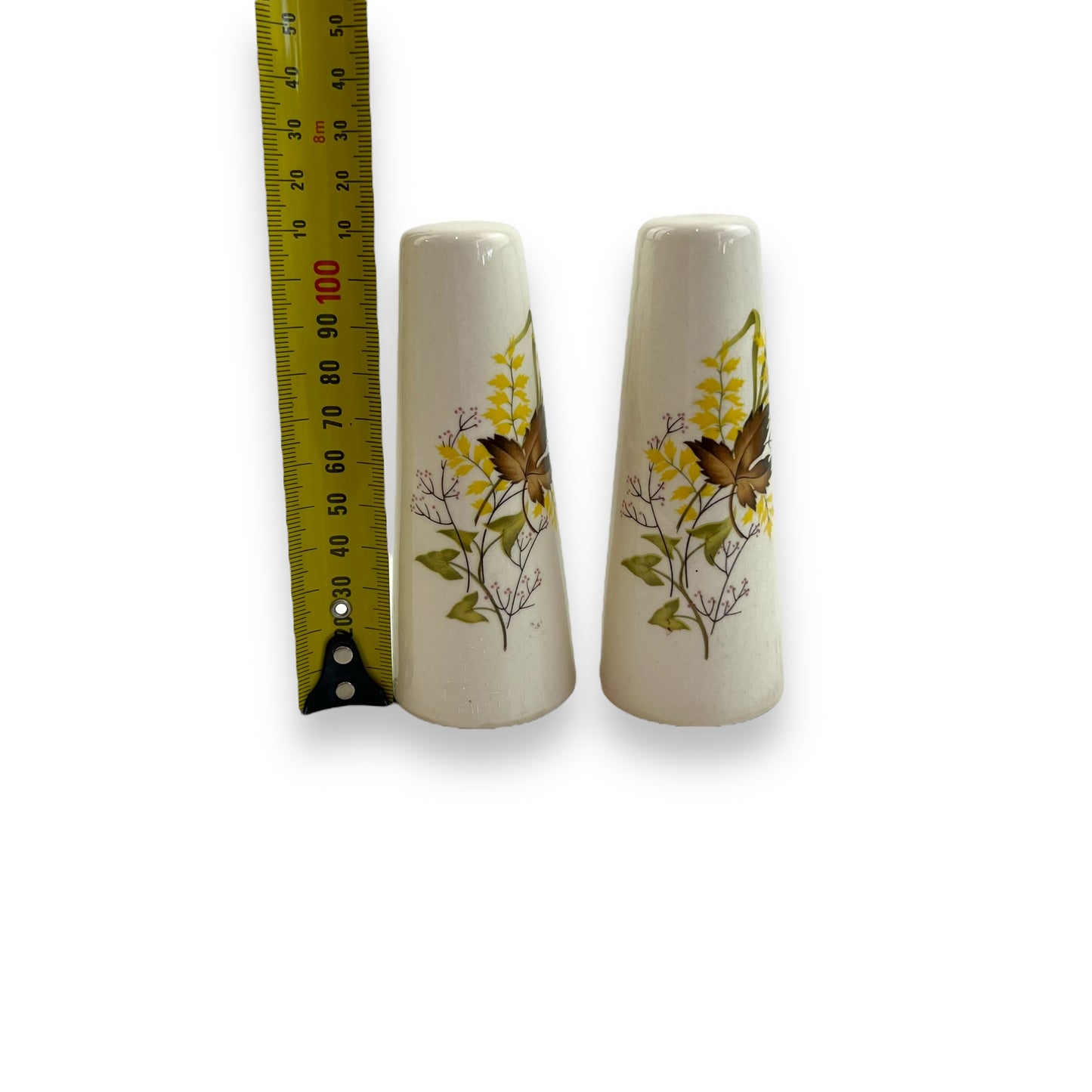 Brown Leaf with yellow flower salt and pepper shaker set