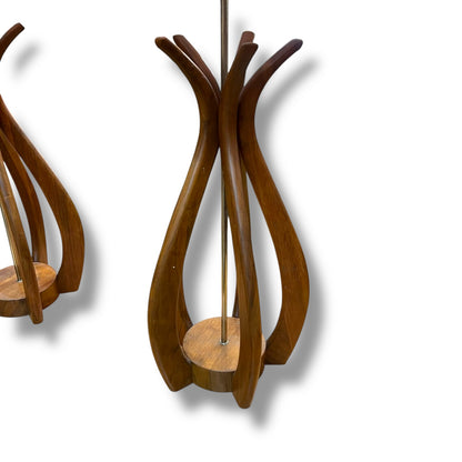 Pair of Mid-Century Teak Sculptural Lamps with Orange shades – Modeline