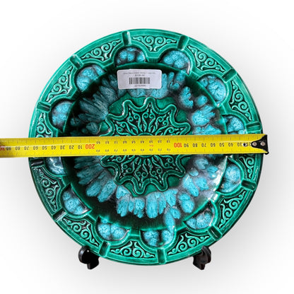 Green Glazed Ceramic Ashtray — Large Retro Decorative Plate
