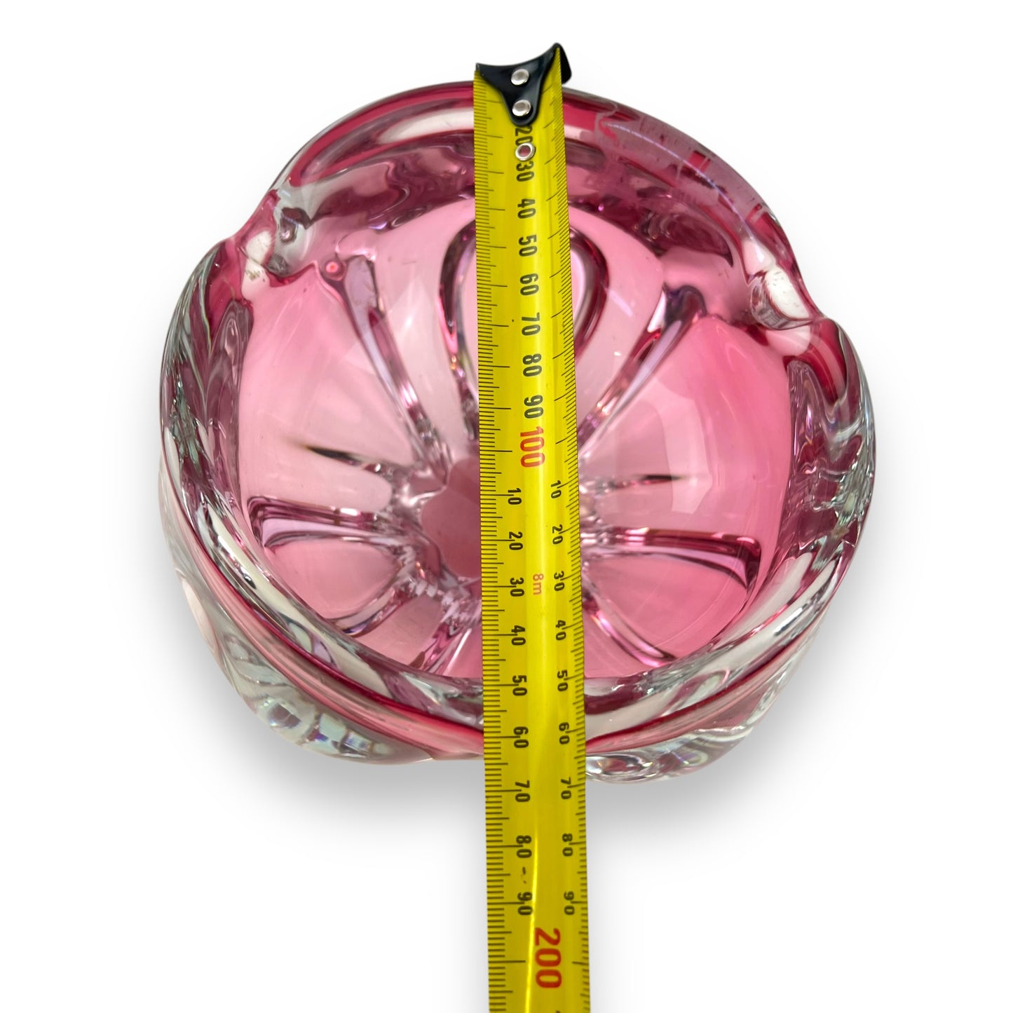 Pink and clear art glass dish