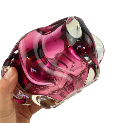 Pink and clear art glass dish