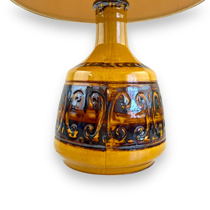 Mid-Century Mustard Orange Glazed Ceramic Lamp with Original Shade