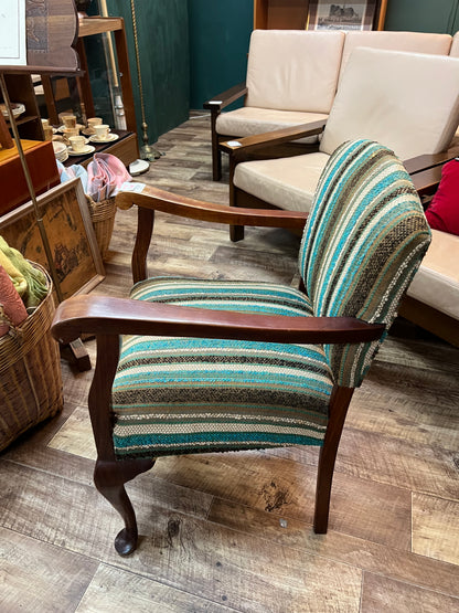 Vintage Blue Striped Timber Armchair