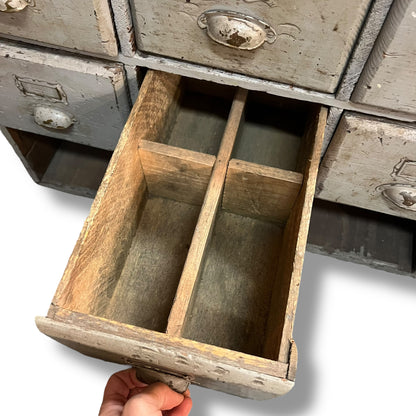 Vintage Industrial 8-Drawer Timber Storage Unit with Bottom Cubbies