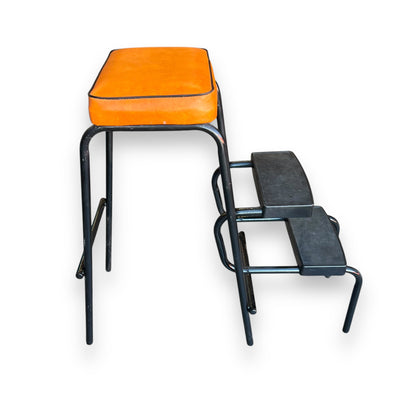 Folding Kitchen Step Stool with Orange Vinyl Seat