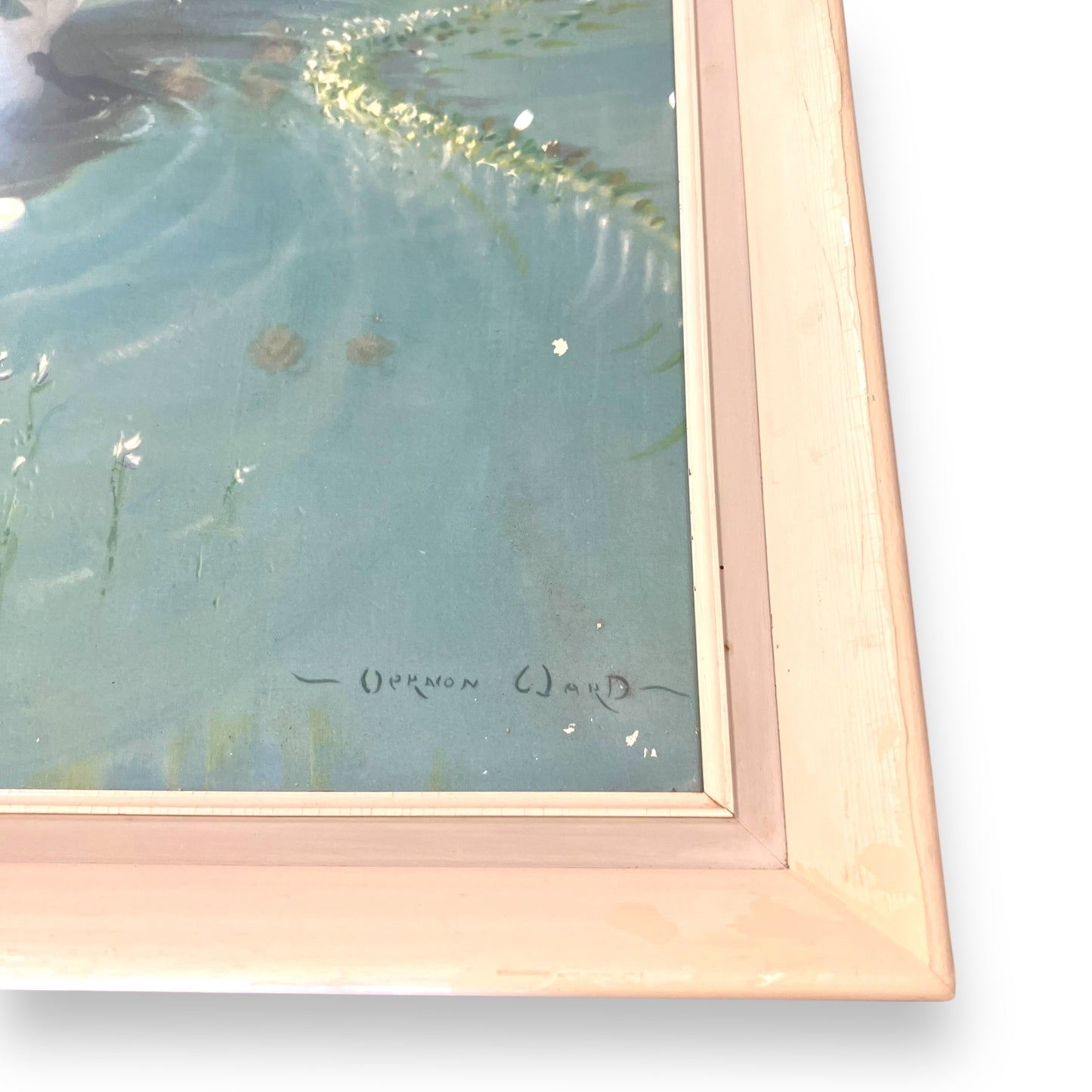 Vernon Ward Harmony of Spring – 1960s Midcentury Swan Art Print in Cream Frame
