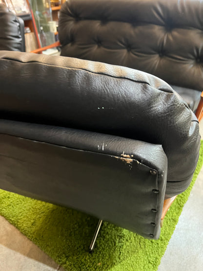 2. Black Vinyl Swivel Armchair with Timber Arms