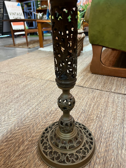 Marble Top Side Table with Ornate Metal Pedestal Base