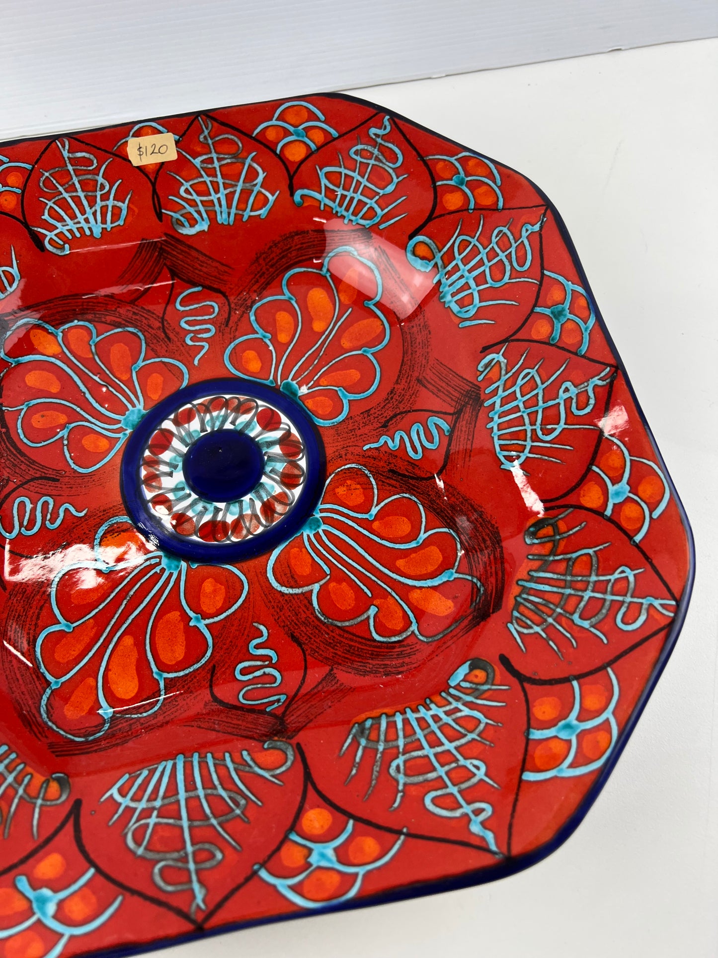 Hand-Painted Red Patterned Art Ceramic Wall Plate