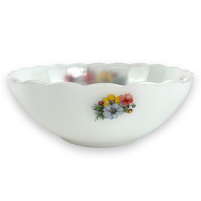 Arcopal France Multicolour flower white glass bowl