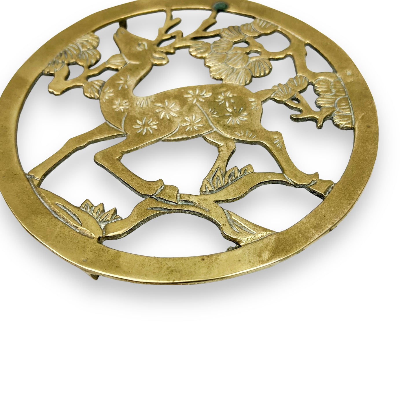 Round Brass Deer Trivet