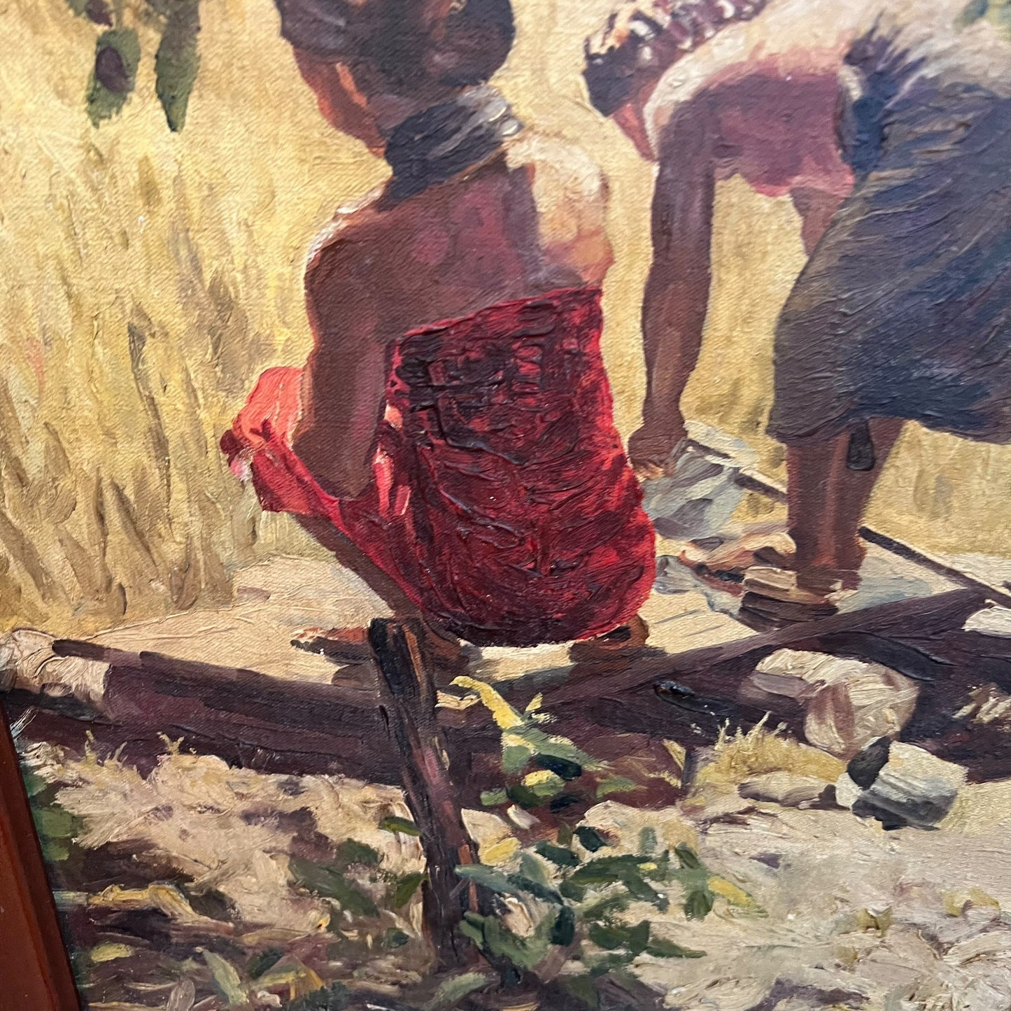 Two Women in Sunlit Field, Homage to “The Summer” by Bubnov, Signed “Gole” Oil Painting